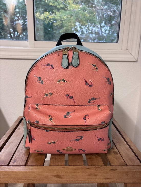 Coach Handbags - Coach Coral Mini Backpack with Pale Blue Trim and Sunglass Print